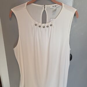 White House Black Market Ivory Blouse with Studded Neckline